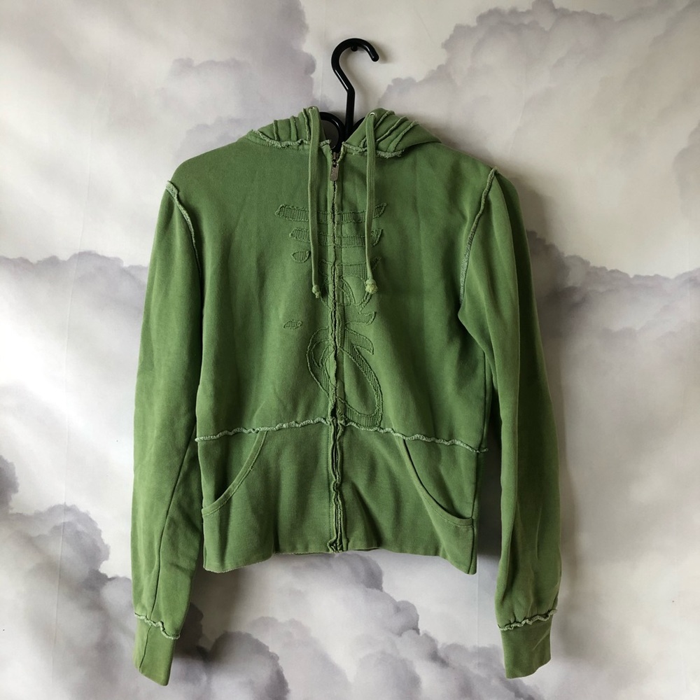 Green Lettering Zip Up Hoodie